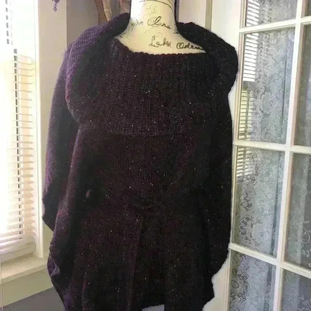 White House Black Market Burgundy Cowl Neck Belted sweater Sz L